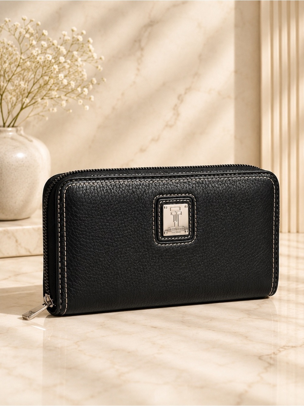 Tignanello Black Pebbled Leather Zip Around Wallet Continental Clutch